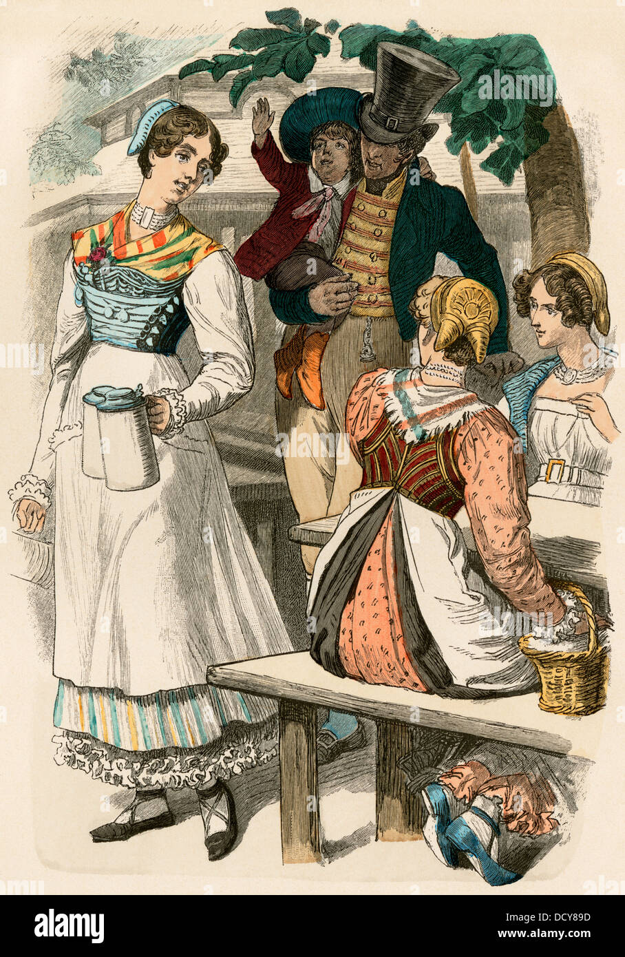 Familia de clase media alemana almorzando en Munich, 1822. Mano de