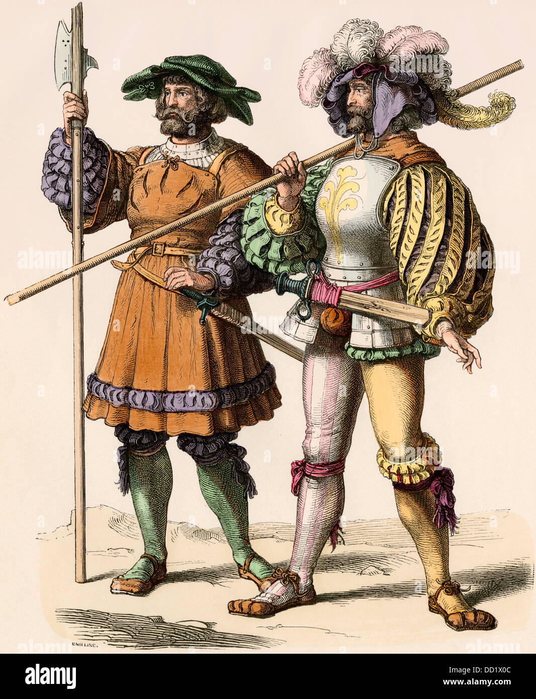 Sirvientes o guardianes de un alemán Country Estate, 1500s. Mano de color imprimir Foto de stock