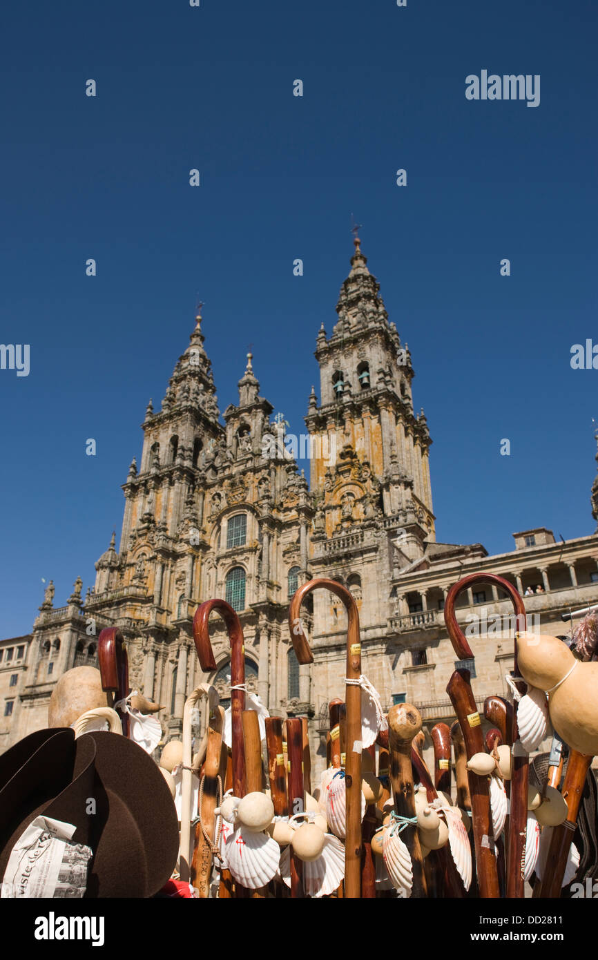 Bastón calar la catedral de Saint James ciudad vieja plaza del Obradoiro de Santiago de Compostela, Galicia, España Foto de stock