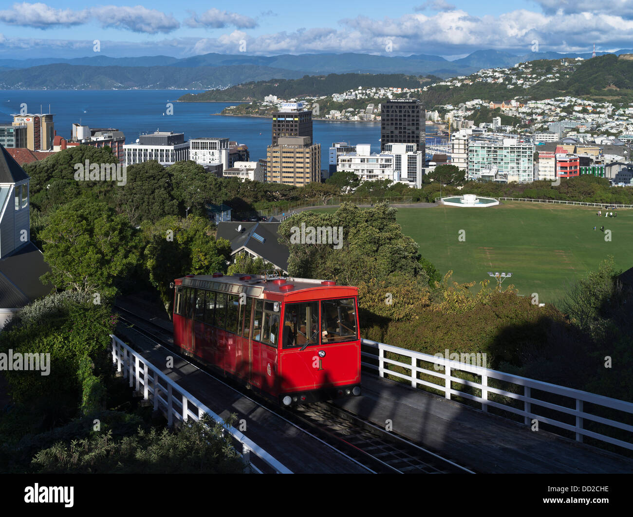dh Jardín Botánico WELLINGTON NUEVA ZELANDA teleférico Wellington Harbor Kelburn Park paisaje urbano vista horizonte de la ciudad Foto de stock