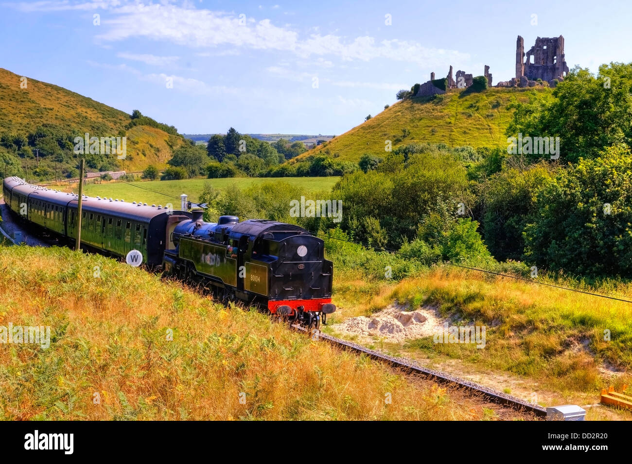Swanage Steam Railway, el castillo Corfe, Purbeck, Dorset, Inglaterra, Reino Unido Foto de stock