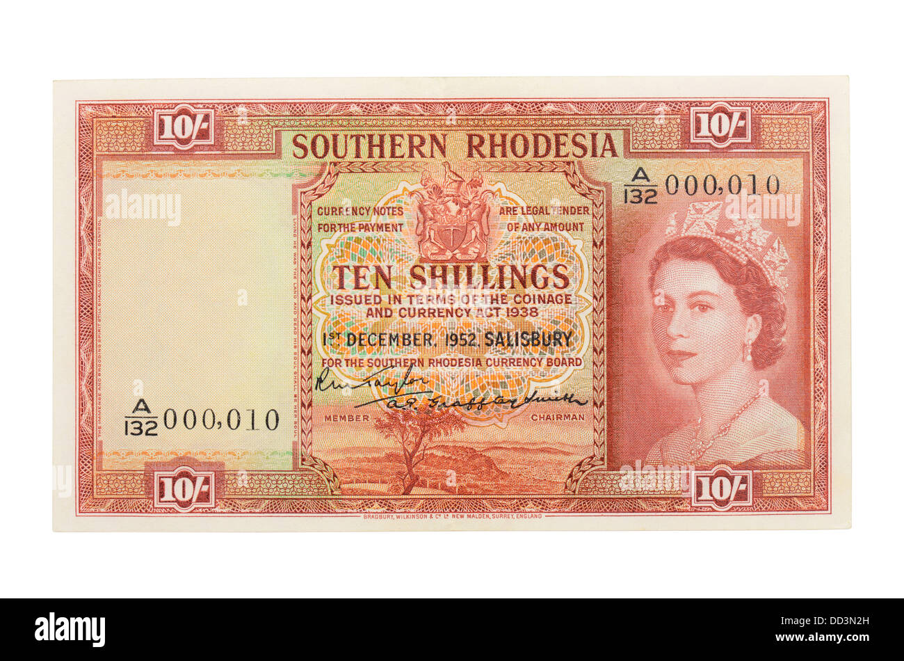 10 chelines Rhodesia nota Foto de stock