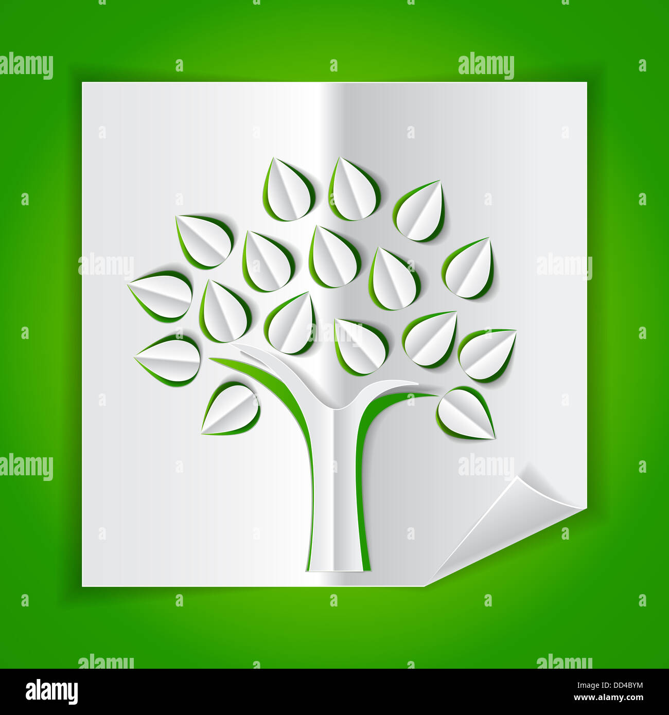 Árbol en verde hechas de papel cortado Foto de stock