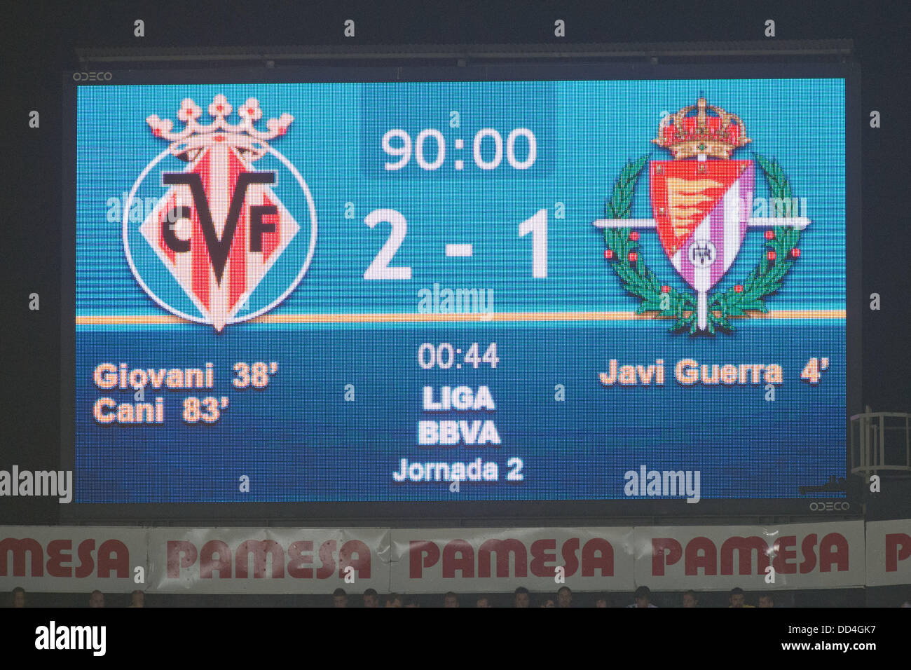 El marcador final, 24 de agosto de 2013 - Fútbol / Soccer : 'Español de primera  división de la Liga BBVA (española)