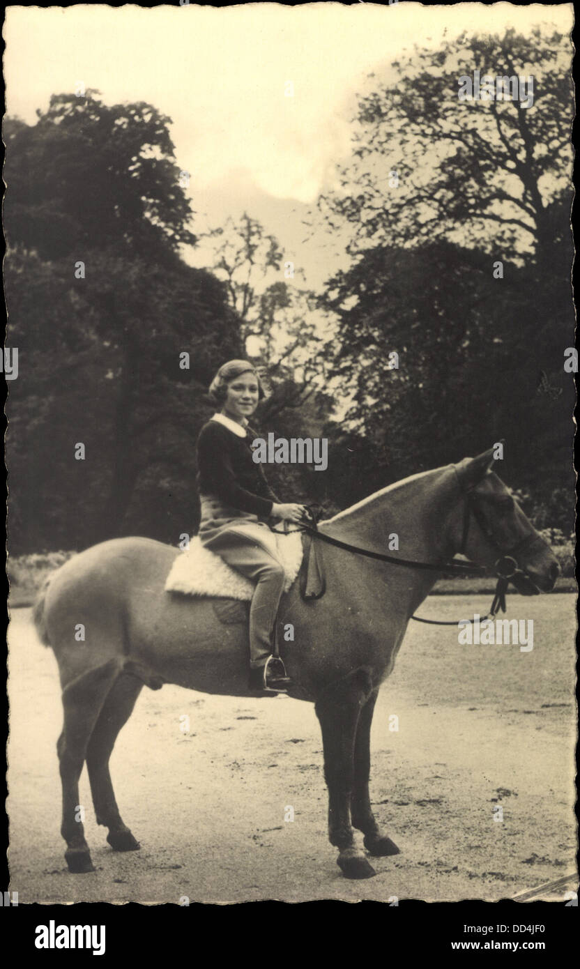 Ak S.A.R. Princesse Joséphine Charlotte de Belgique, Pferd; Foto de stock