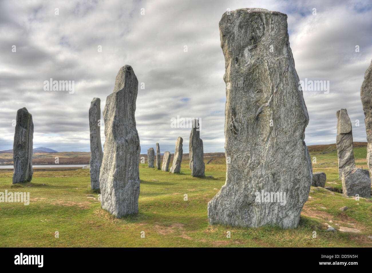 Prehistoric Callanish Stone Circle permanente de Callanish en la isla de Lewis en las Hébridas Exteriores, Escocia, Reino Unido. Foto de stock