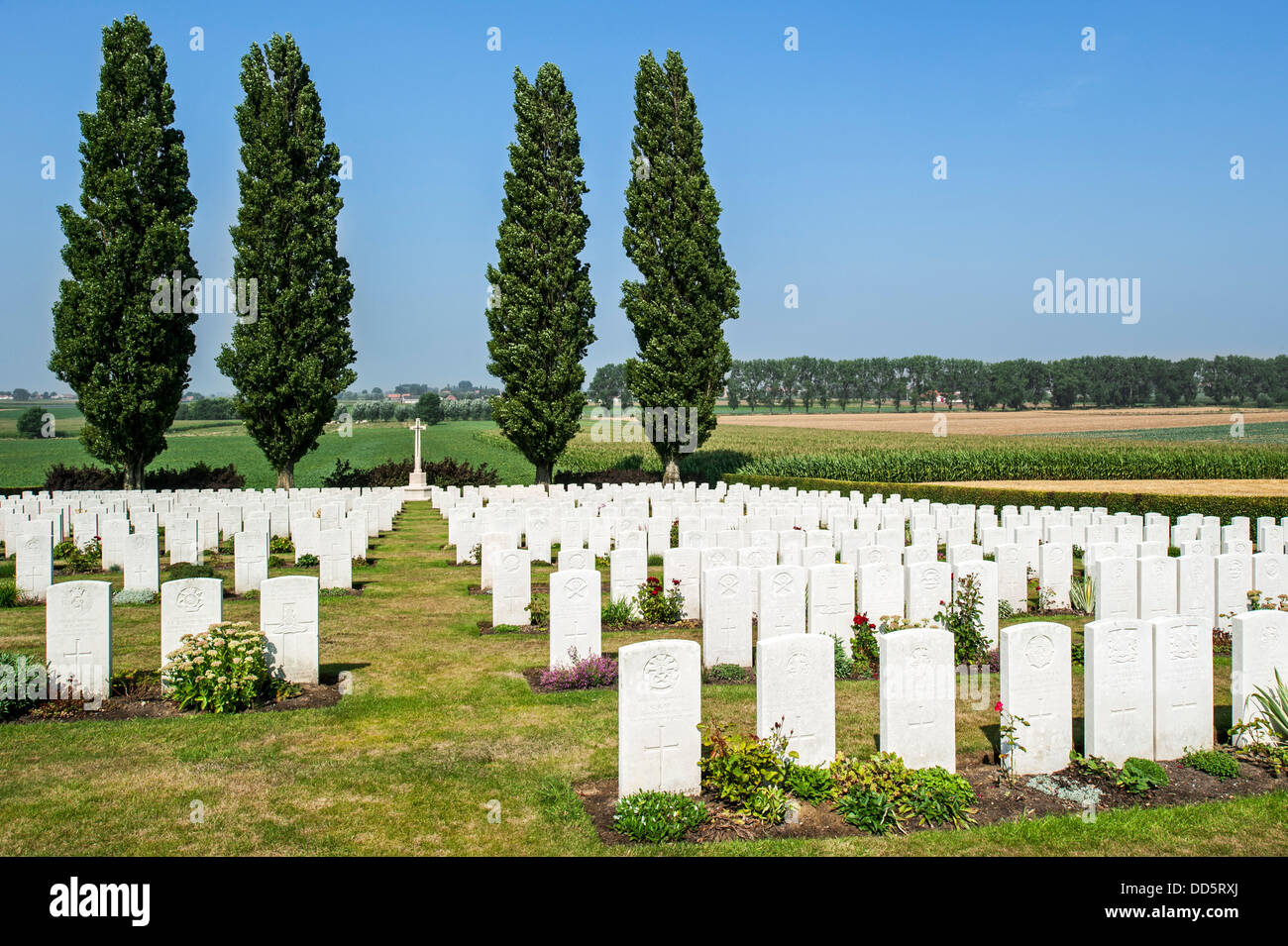 WW1 Klein-Vierstraat Cementerio Británico de la Commonwealth de tumbas de guerra Comisión en Kemmel, Heuvelland, Flandes Occidental, Bélgica Foto de stock