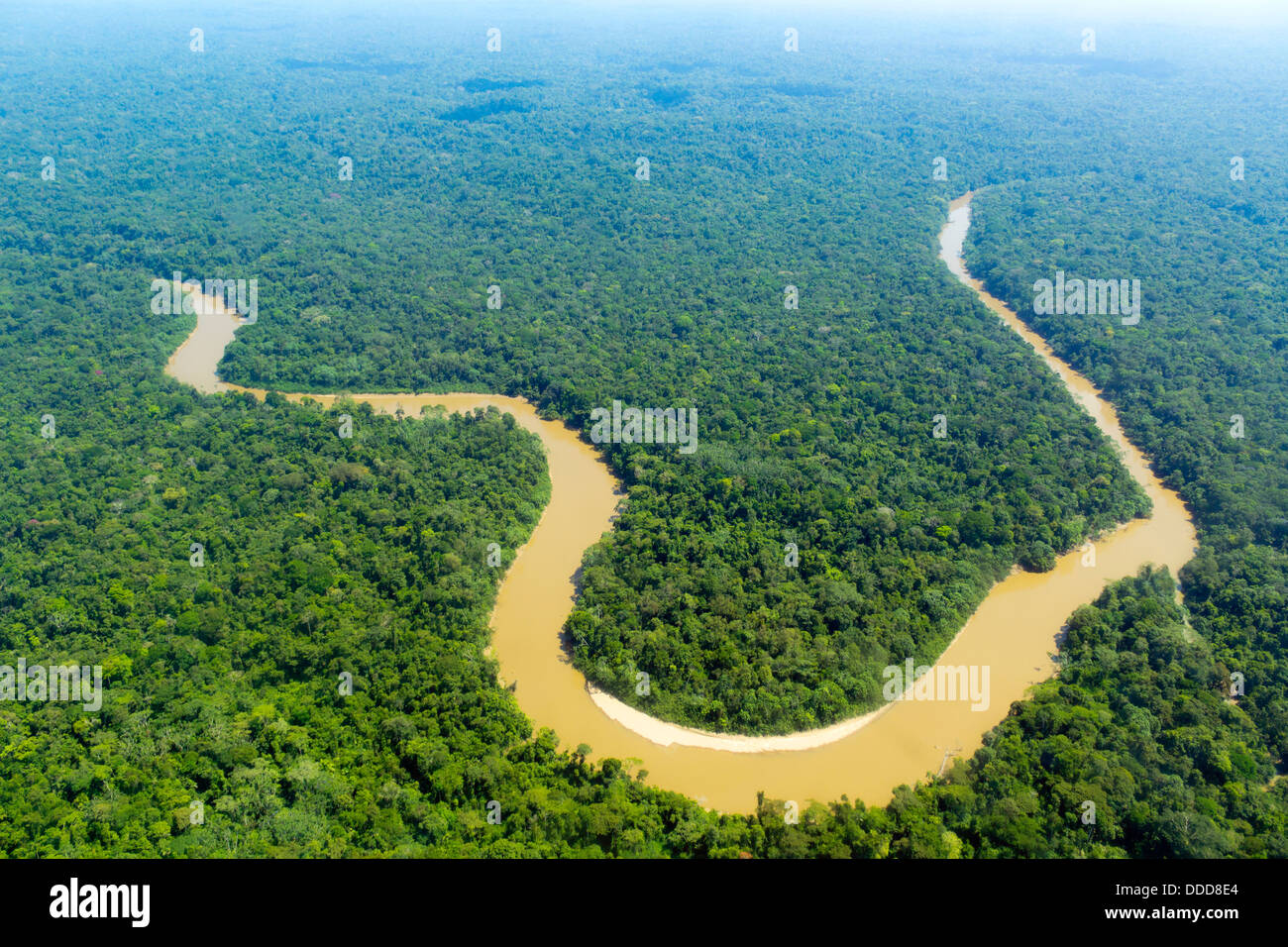 El río Cononaco en la Amazonía ecuatoriana desde el aire Foto de stock