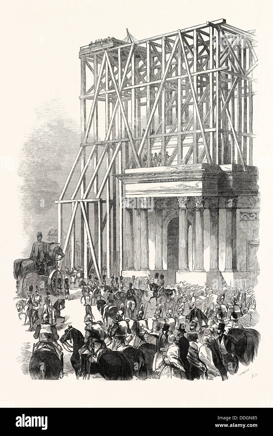 La llegada de la estatua en el arco de Wellington, 1846 Foto de stock