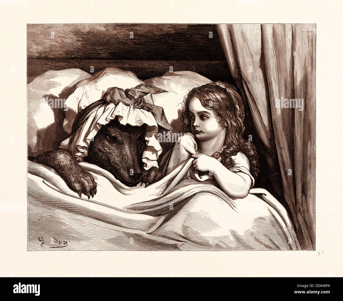 El lobo disfrazado, por Gustave Doré Foto de stock