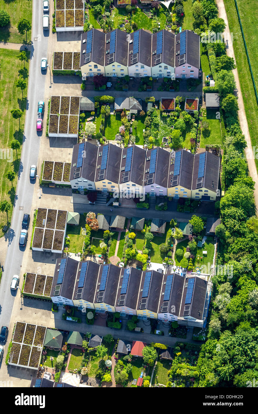 Foto aérea, 'Sonnenhof' asentamiento solar, fotovoltaica Foto de stock