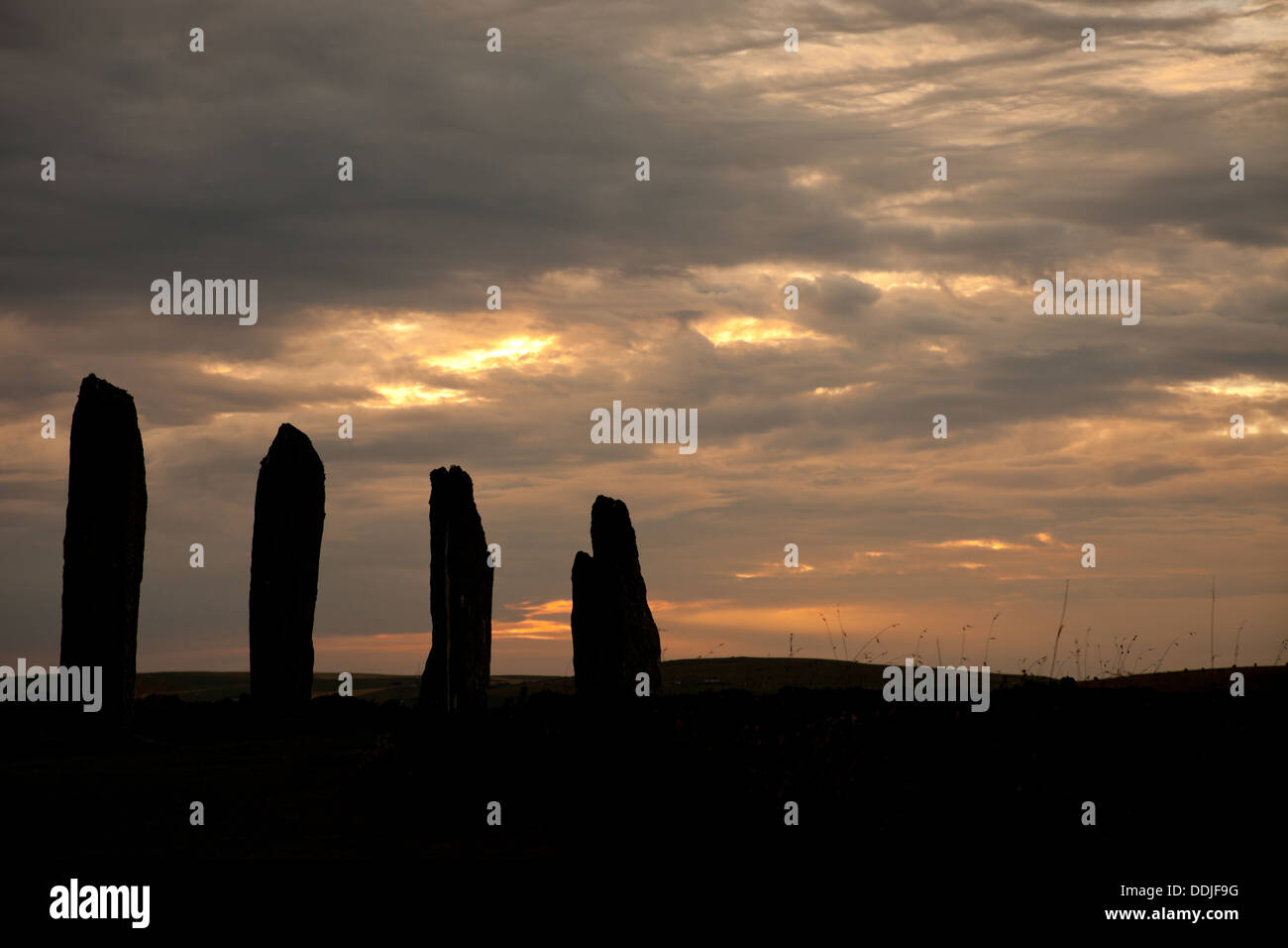 Anillo de brdgar, círculo de piedra permanente, Orkney, Escocia, Reino Unido Foto de stock