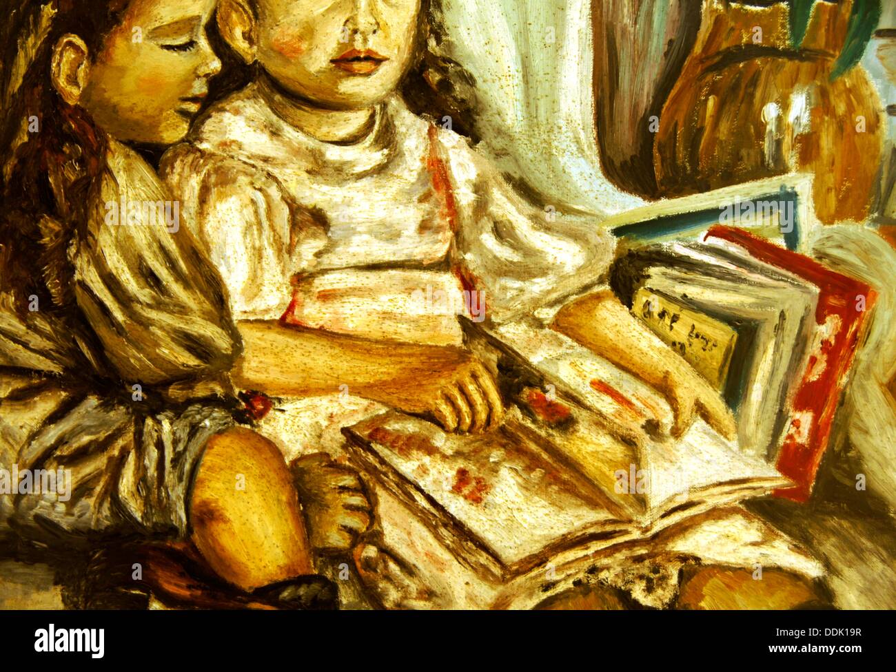 Pintura de las niñas leyendo libros, vestida en 1900, Burdeos, Gironde,  Aquitania, Francia Fotografía de stock - Alamy