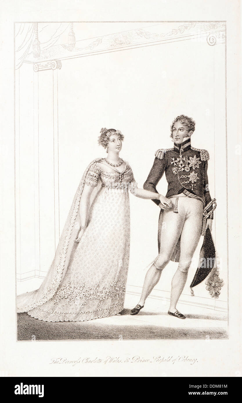 La Princesa Charlotte y el Príncipe Leopoldo después de su boda el 2 de mayo, 1816. Artista: Desconocido Foto de stock