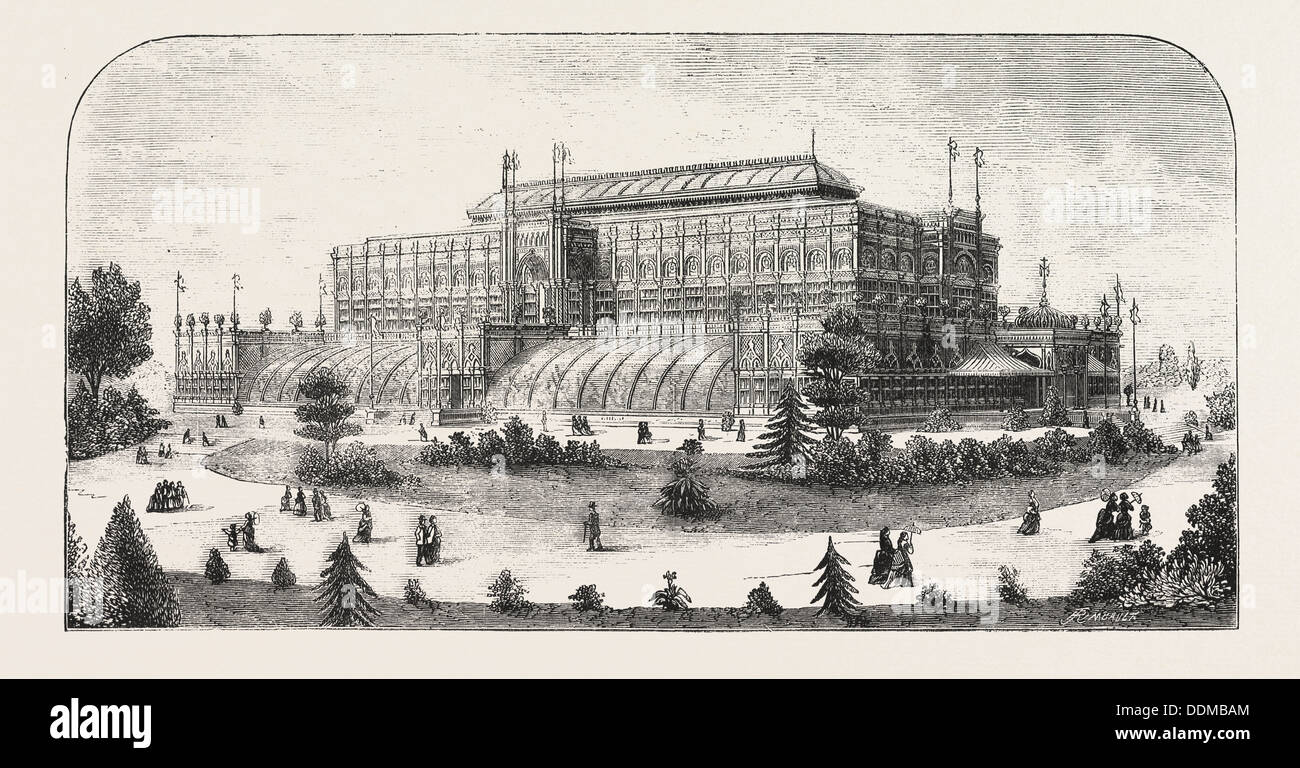 La exposición de Filadelfia, el edificio hortícola, grabado en 1876, EE.UU., EE.UU., América, Estados Unidos Foto de stock