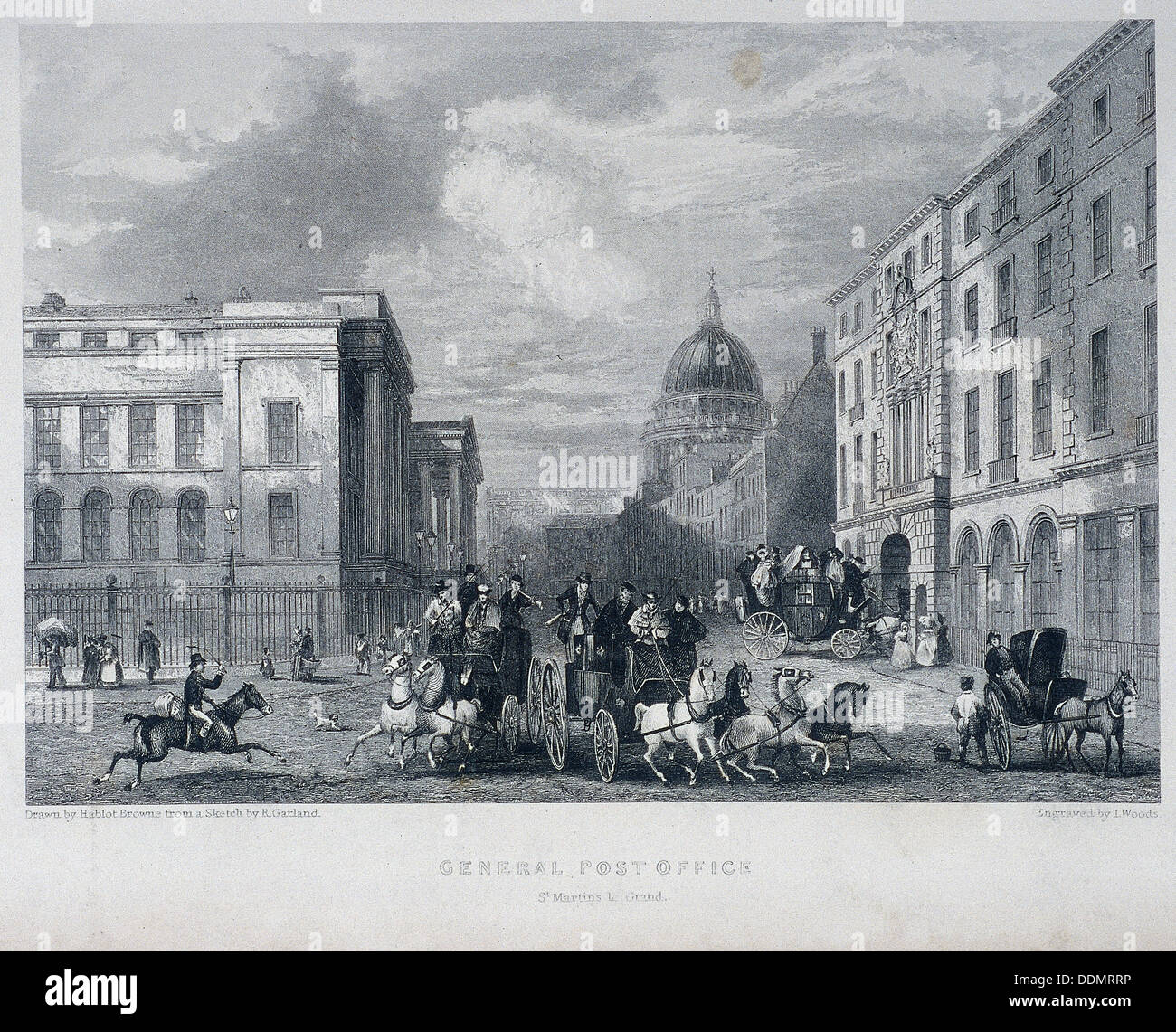 Oficina General de Correos, Londres, c1835. Artista: John Woods Foto de stock