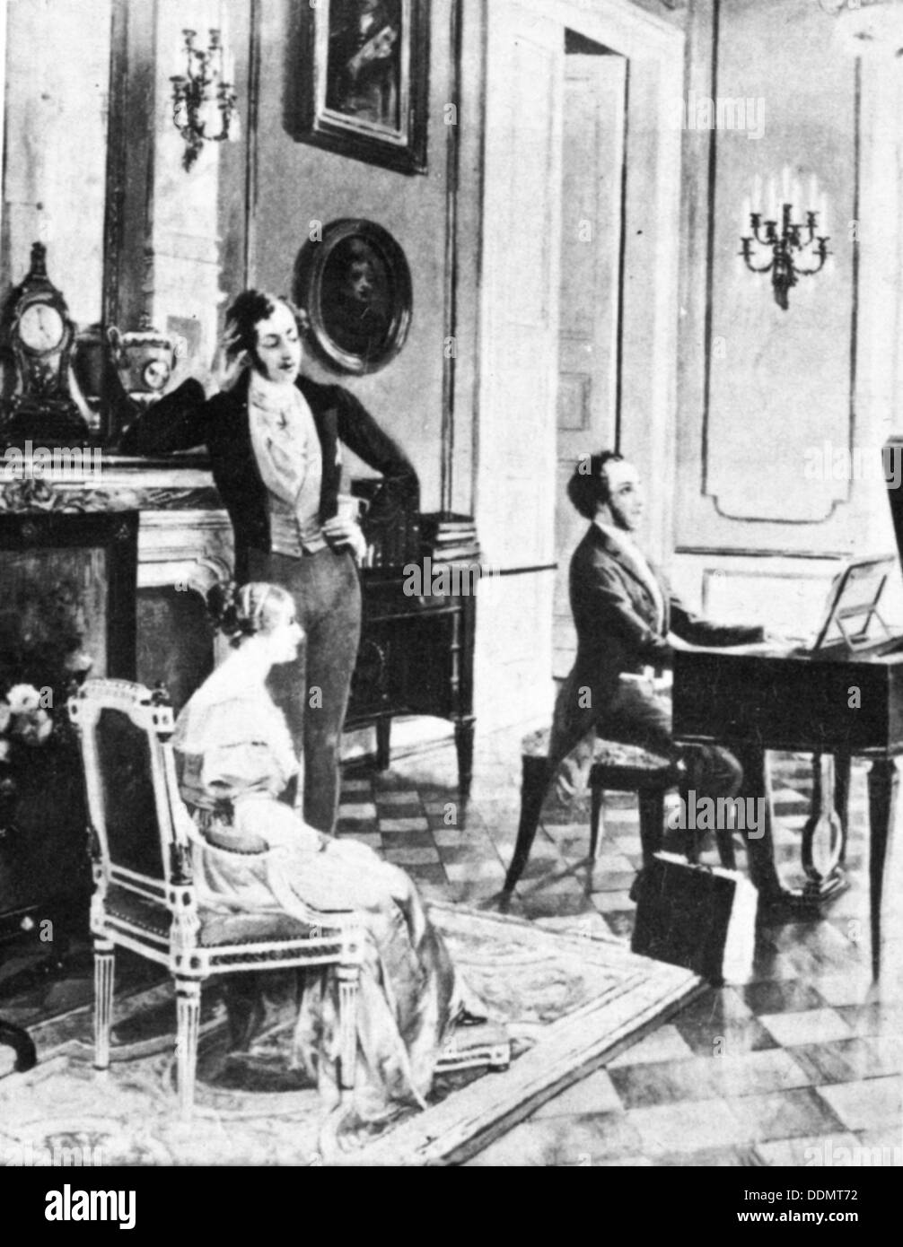 Felix Mendelssohn (1809-1847), interpretando a la Reina Victoria y el Príncipe Alberto en el Palacio de Buckingham. Artista: Desconocido Foto de stock