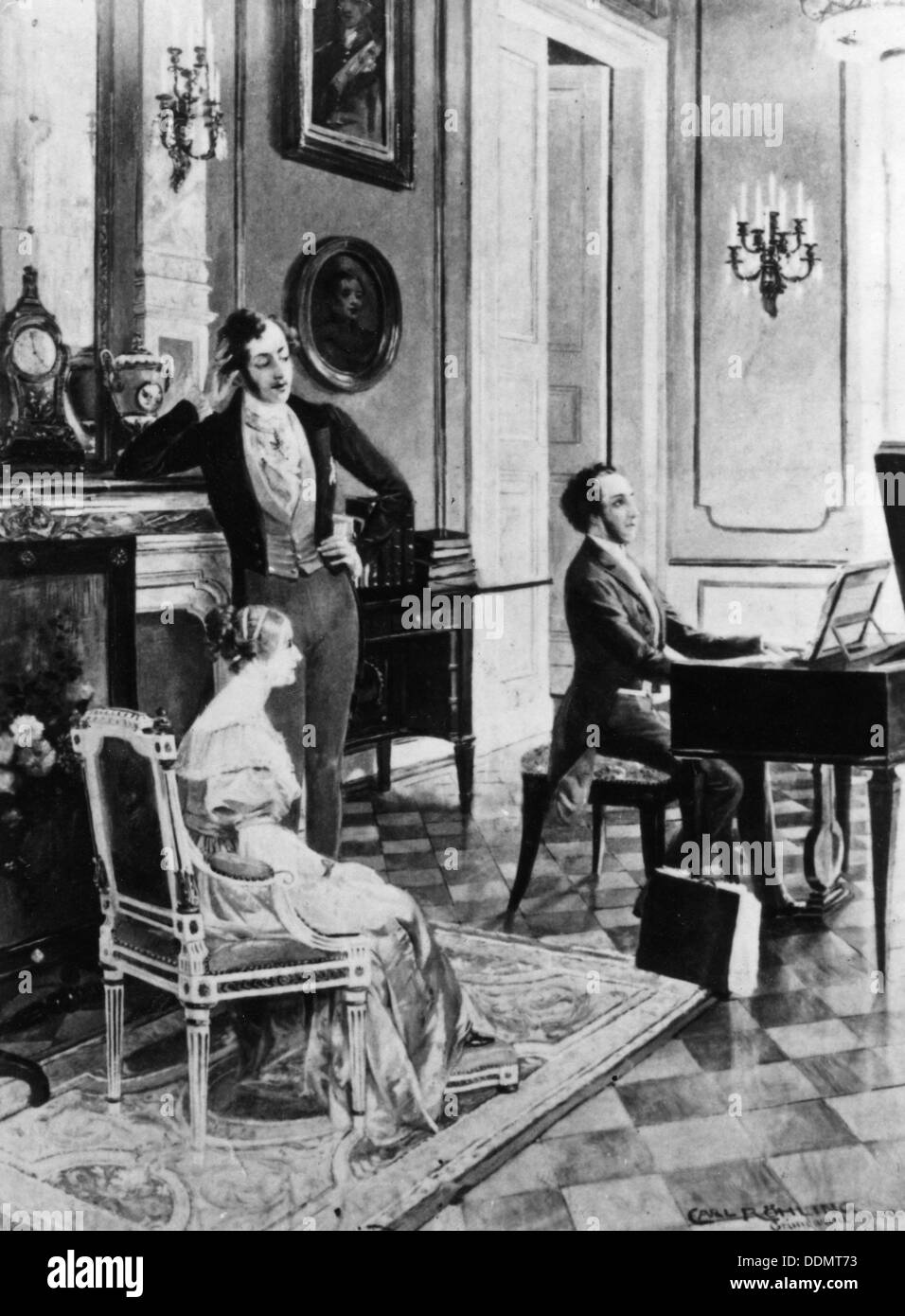 Felix Mendelssohn (1809-1847), interpretando a la Reina Victoria y el Príncipe Alberto en el Palacio de Buckingham. Artista: Desconocido Foto de stock