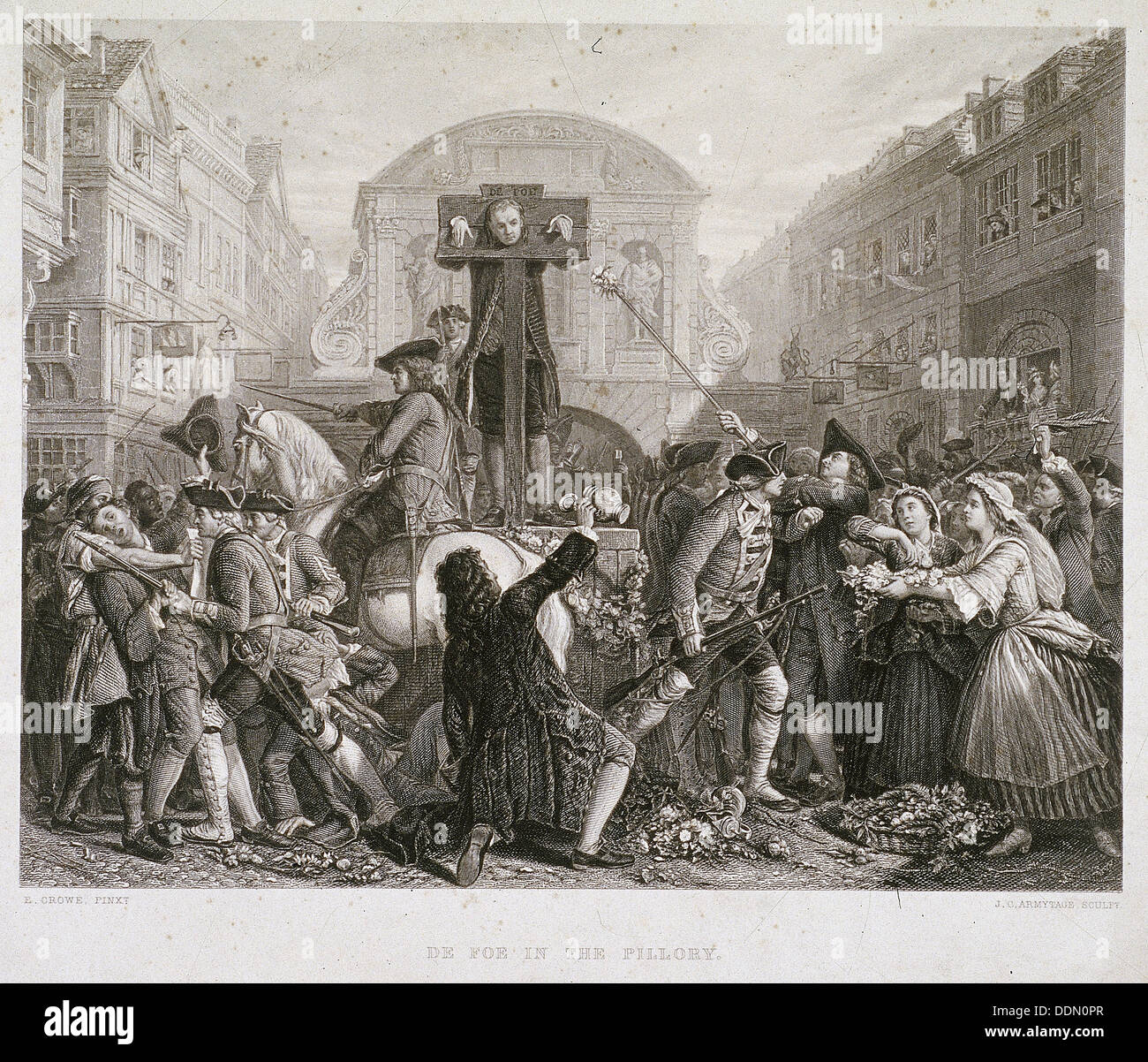 Daniel Defoe en la picota, Temple Bar, Londres, c1840?. Artista: JC Armytage Foto de stock