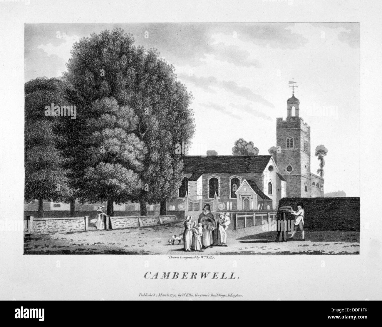 Iglesia de St Giles, Camberwell, Londres, 1792. Artista: William Ellis Foto de stock