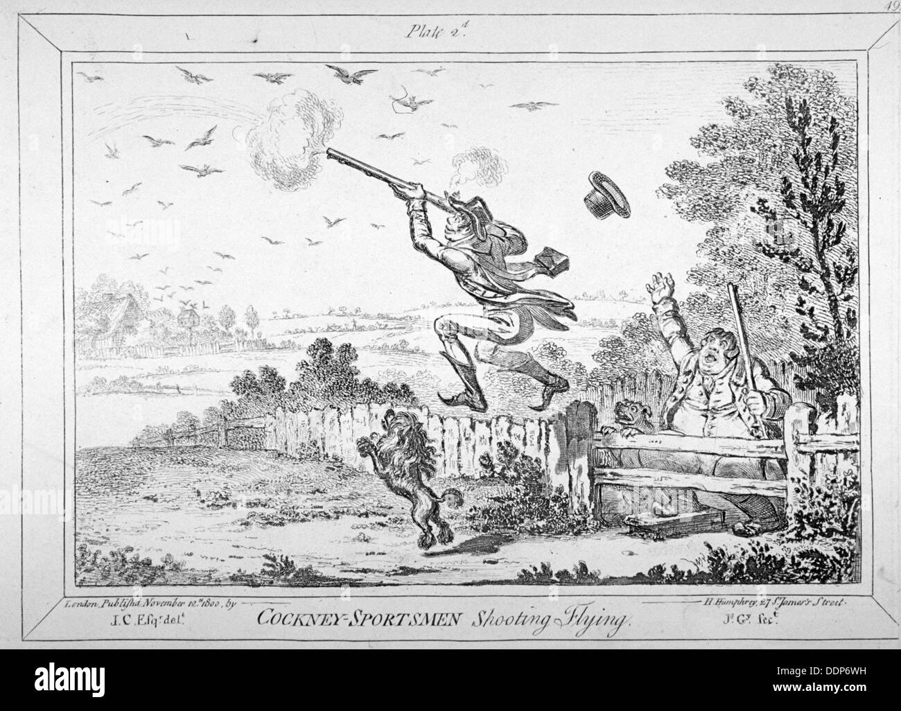 "Cockney-deportistas disparar volando", 1800. Artista: James Gillray Foto de stock
