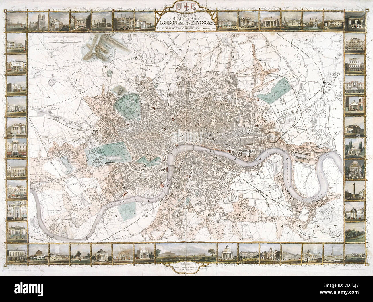 Mapa de Londres, 1851. Artista: H Lacey Foto de stock