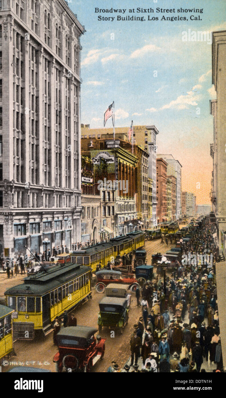 Broadway en la 6th Street, Los Angeles, California, USA, 1915. Artista: Desconocido Foto de stock