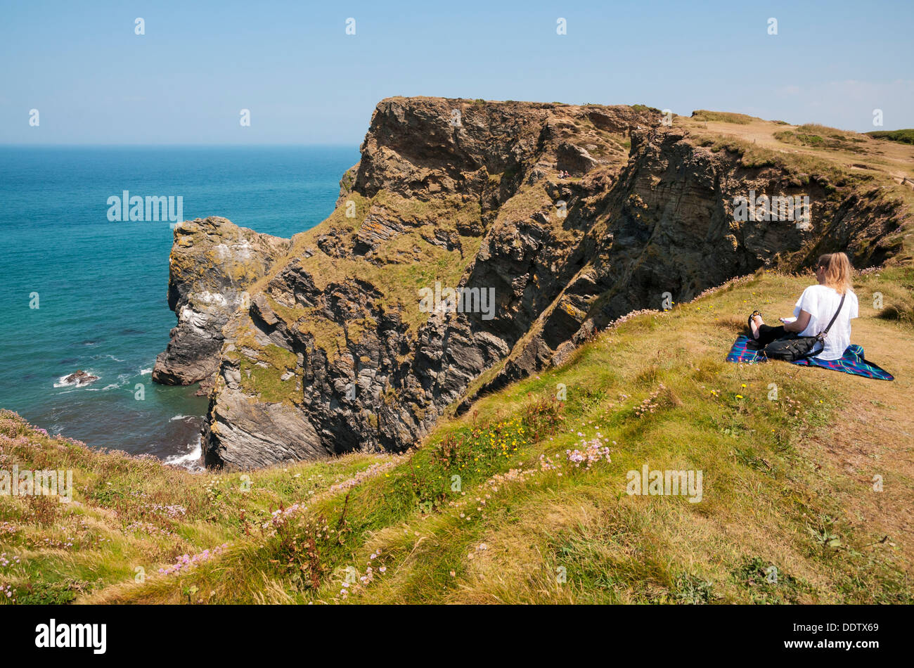 Gran Bretaña, Inglaterra, Cornwall, la Boca del Infierno, 88m acantilado Foto de stock