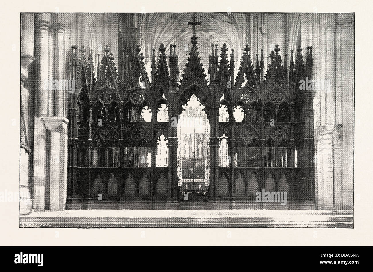 Octavo centenario de la catedral de Winchester: El coro PANTALLA, Reino Unido, 1893 grabado Foto de stock