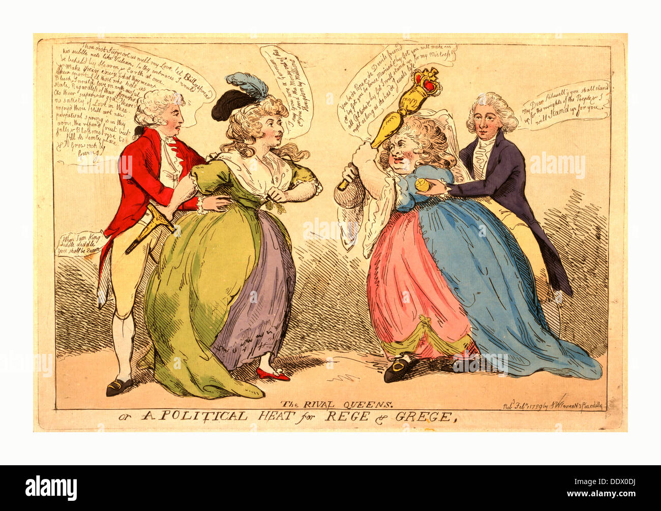 El rival de reinas o un calor político de Rege & Grege, grabado en 1789, un encuentro entre dos señoras, la Sra. Fitzherbert stout Foto de stock