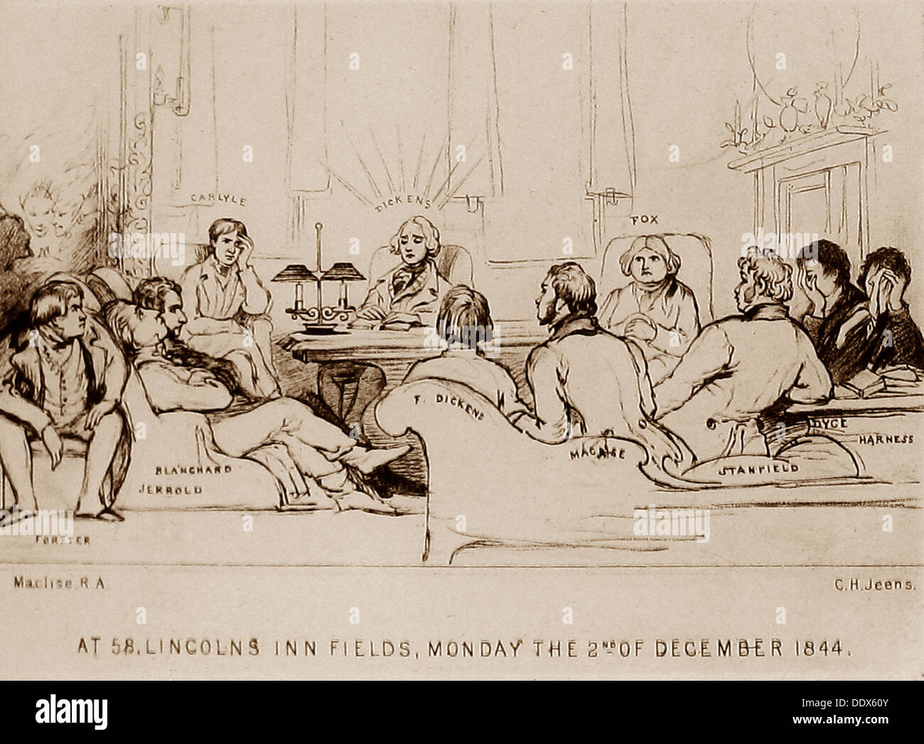 Charles Dickens en primera lectura en 1844 Foto de stock