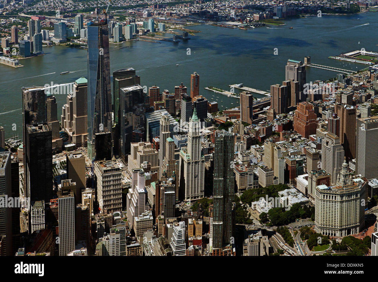 Fotografía aérea Freedom Tower, City Hall, Manhattan, Ciudad de Nueva York Foto de stock