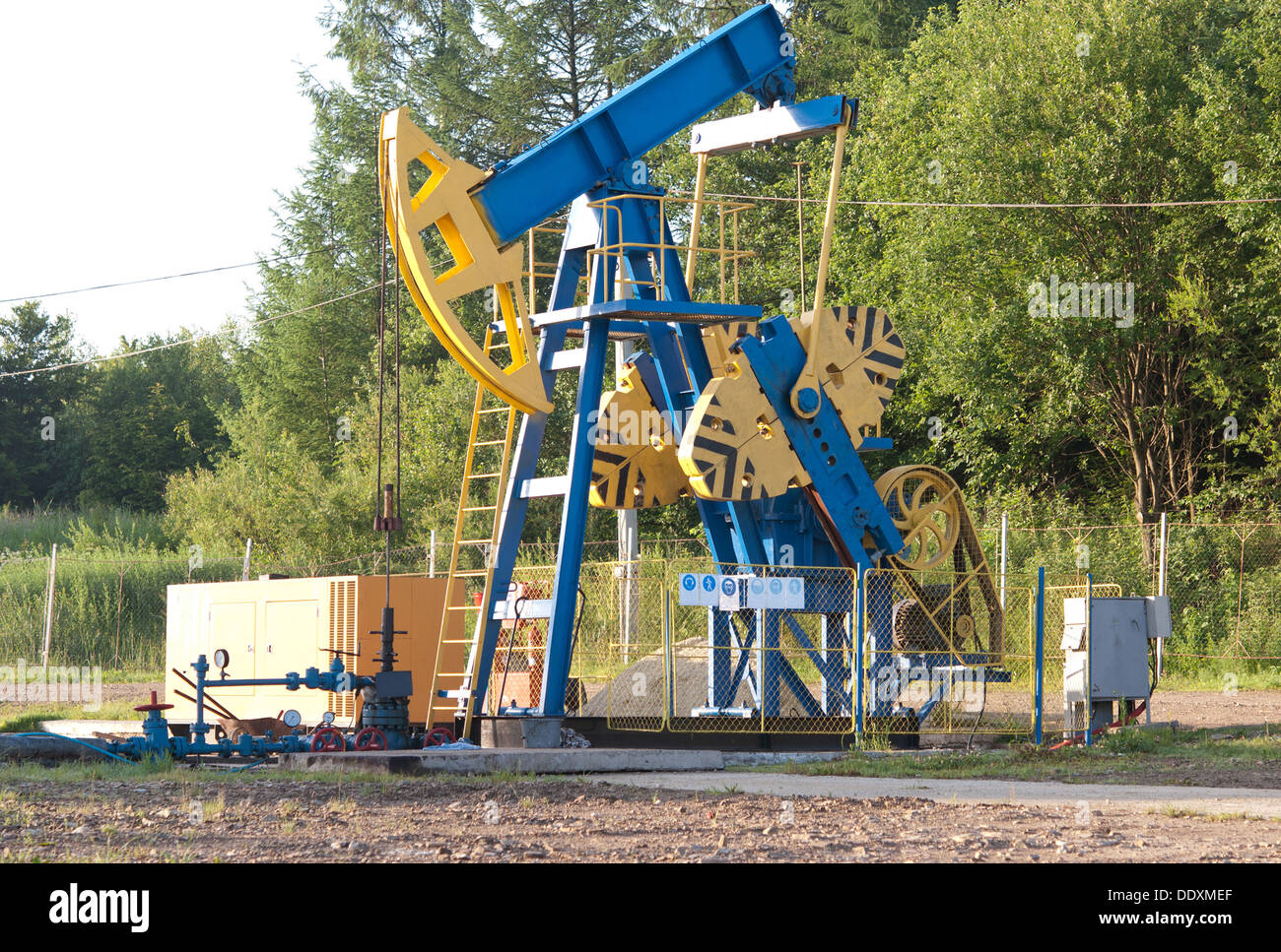 El trabajo de la bomba de aceite en un campo petrolero de gato Foto de stock