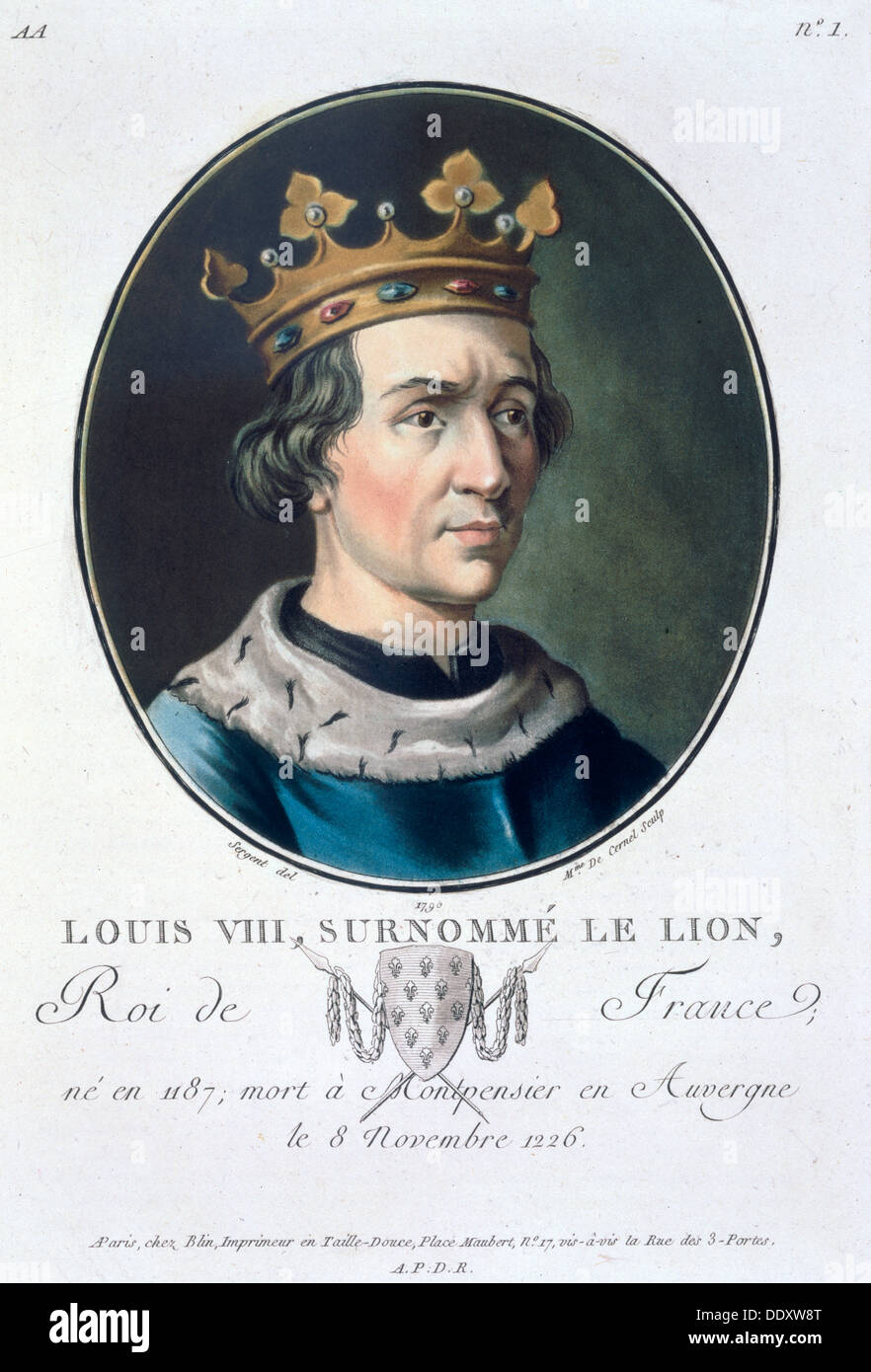 Louis VIII, conocido como 'el León', Rey de Francia (1790). Artista: Jeanne Marie Louise Francoise Suzanne Campeón de Cernel Foto de stock