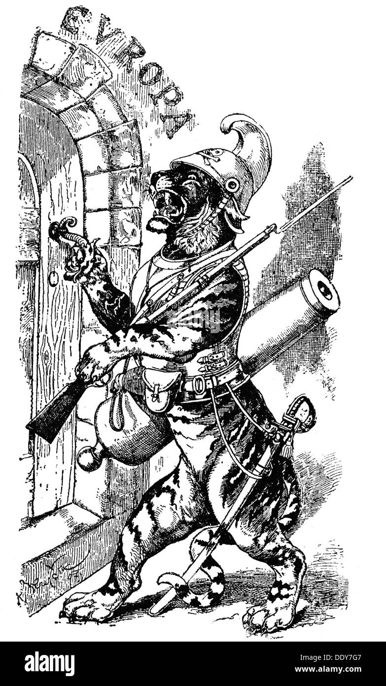 Guerra Greco-turca 1897, caricatura, 'The War knocks', grabado en madera, 'Humoristicke Listy', Praga, 1897, Derechos adicionales-Clearences-no disponible Foto de stock
