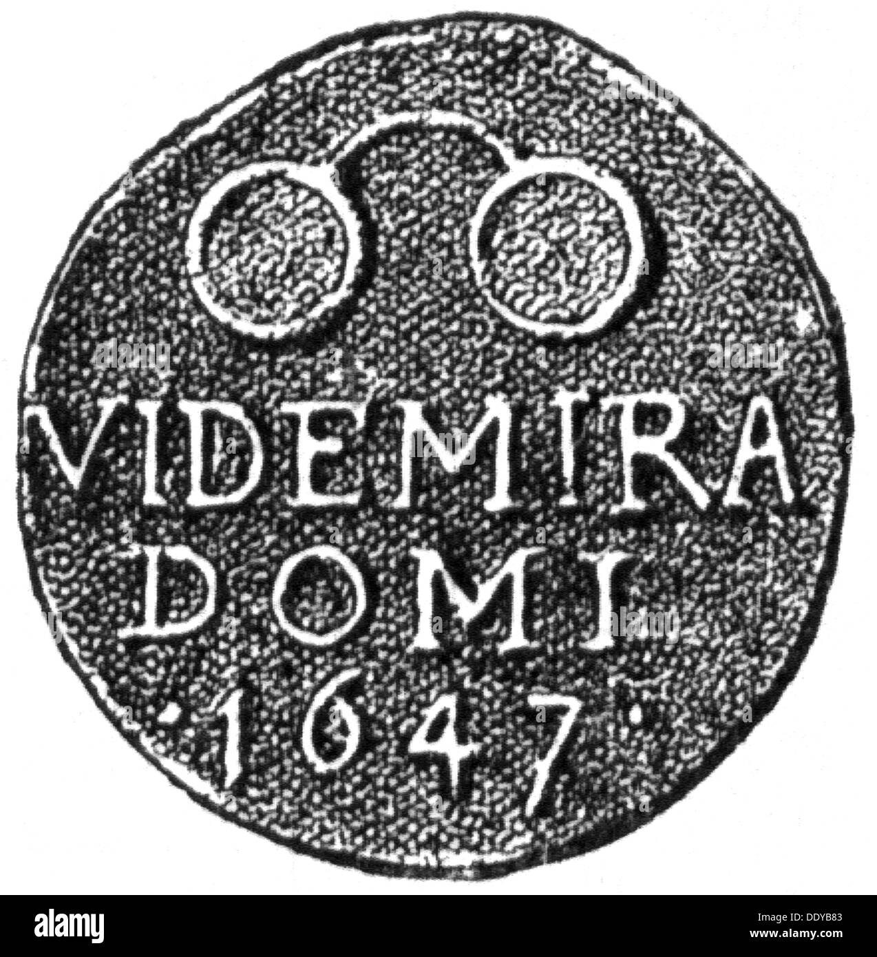 Dinero / finanzas, monedas, Dinamarca, medio ducat hecho de oro noruego, acuñado por el rey Christian IV., 1647, Derechos adicionales-Clearences-no disponible Foto de stock