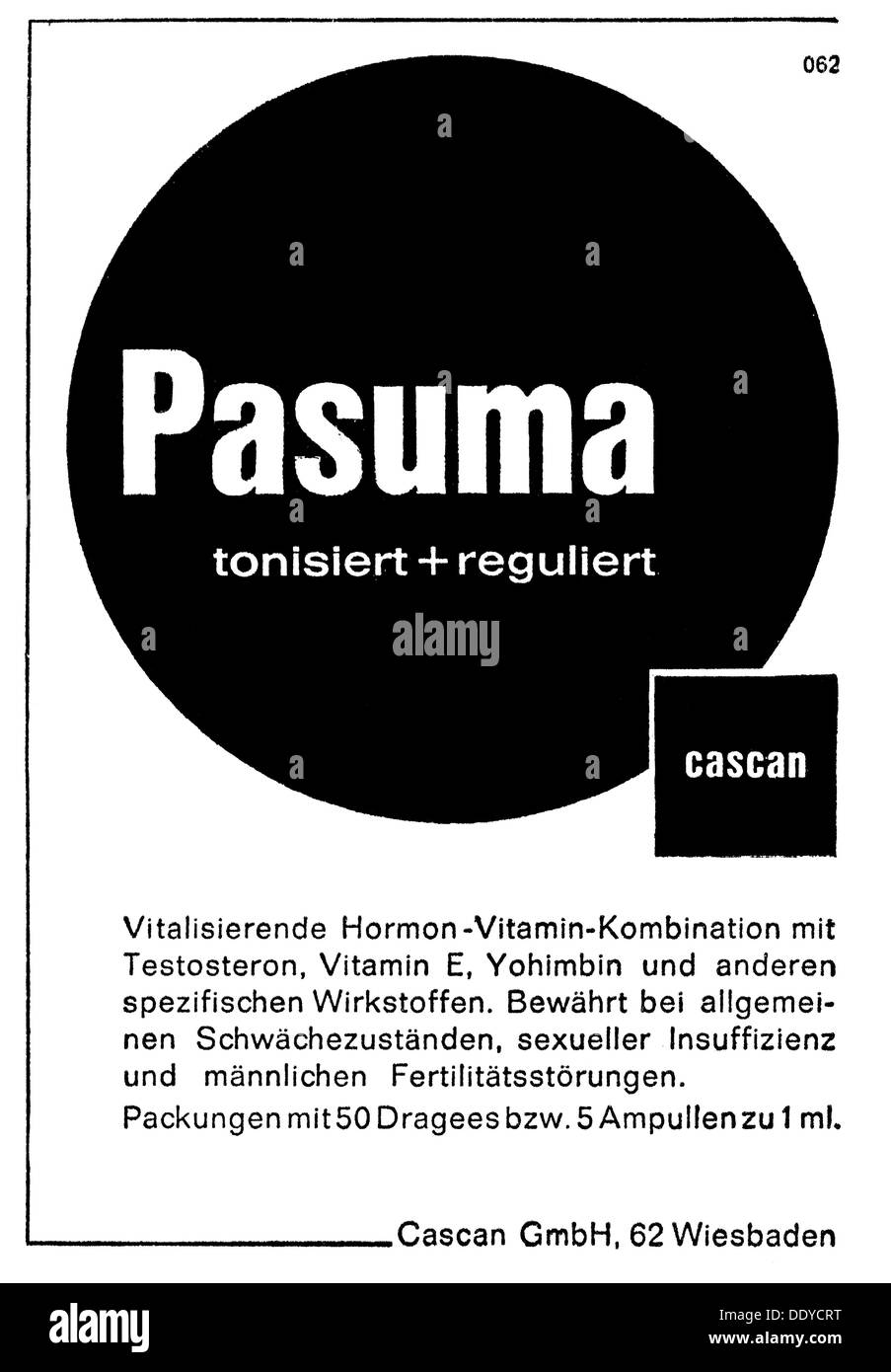 publicidad, medicina, medicamentos, publicidad para 'Pasuma', Cascan GmbH,  Wiesbaden, de: 'Ärztliche Praxis', volumen XVI, número 39, 26.9.1964,  Derechos adicionales-Clearences-no disponible Fotografía de stock - Alamy