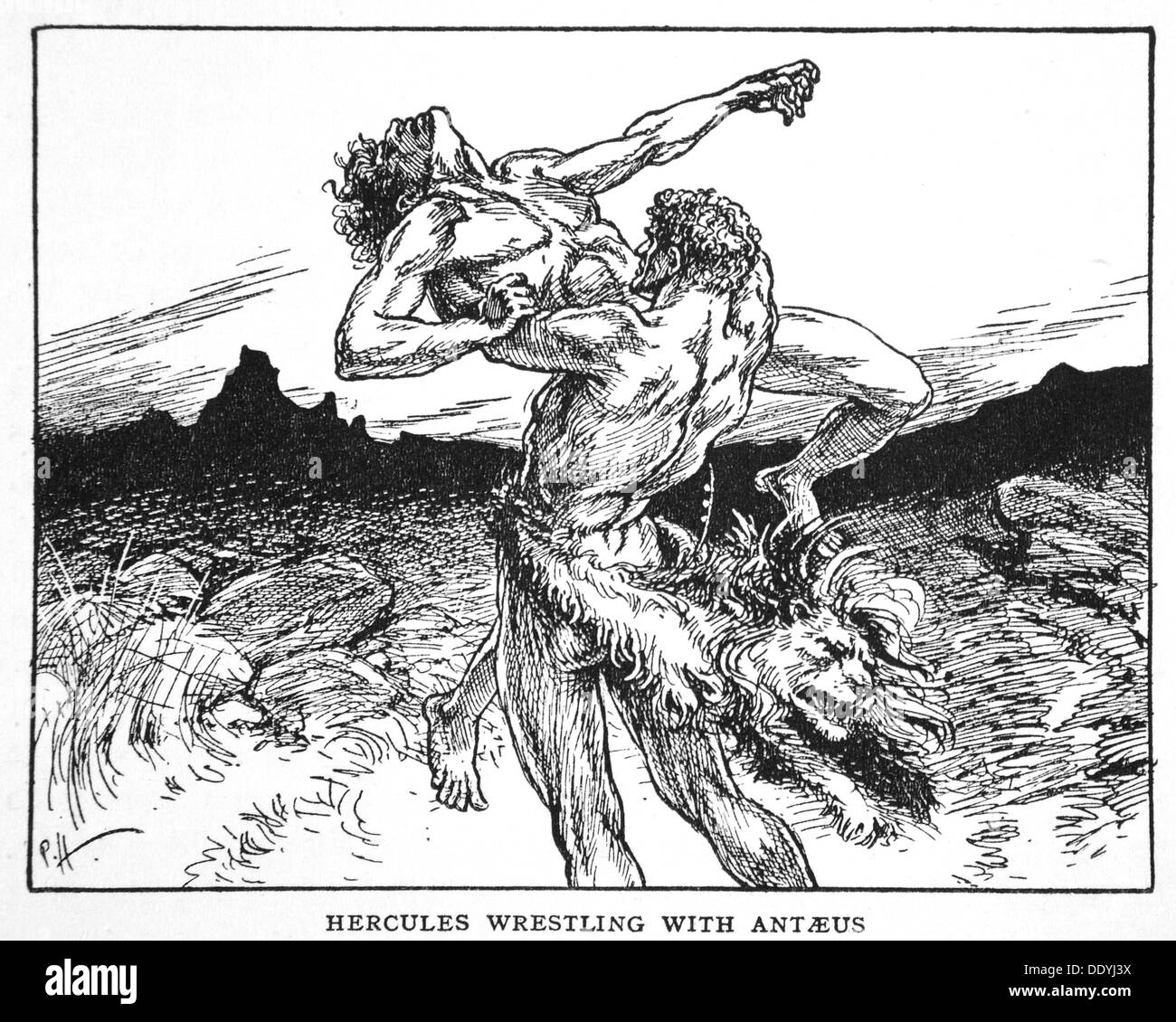 "Hércules luchando con Antaeus', de 1925. Artista: Desconocido Foto de stock