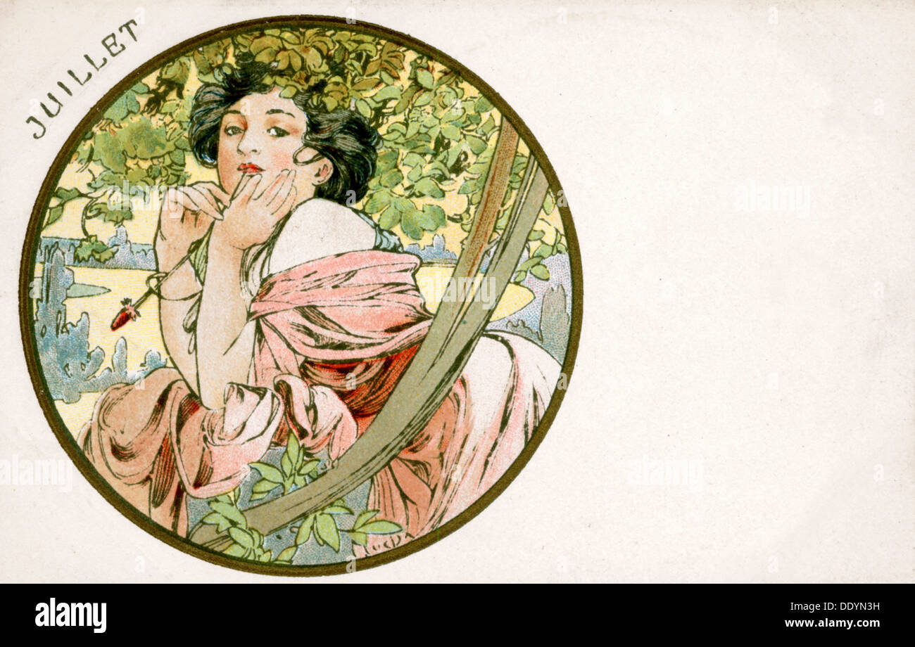 "Julio", 1900. Artista: Alphonse Mucha Foto de stock