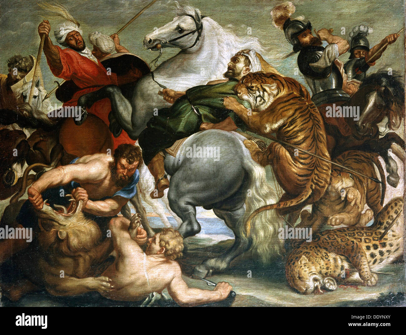 "El Tigre, el león y el leopardo caza', de 1616. Artista: Peter Paul Rubens Foto de stock