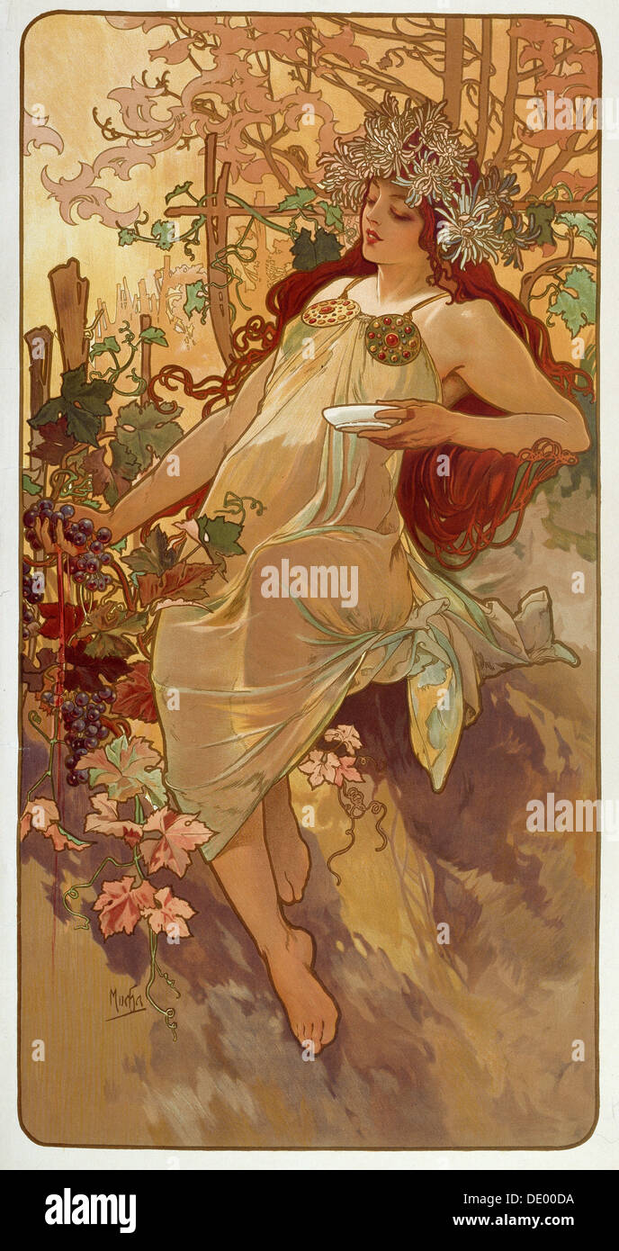 "Otoño", 1896. Artista: Alphonse Mucha Foto de stock