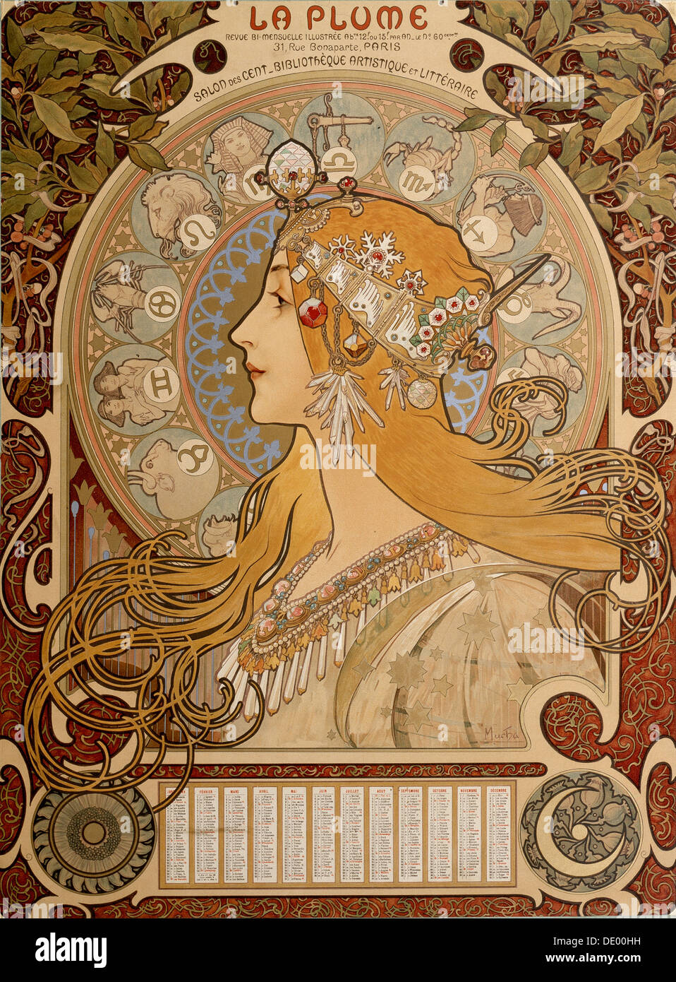 Calendario zodiacal, 1897. Artista: Alphonse Mucha Foto de stock