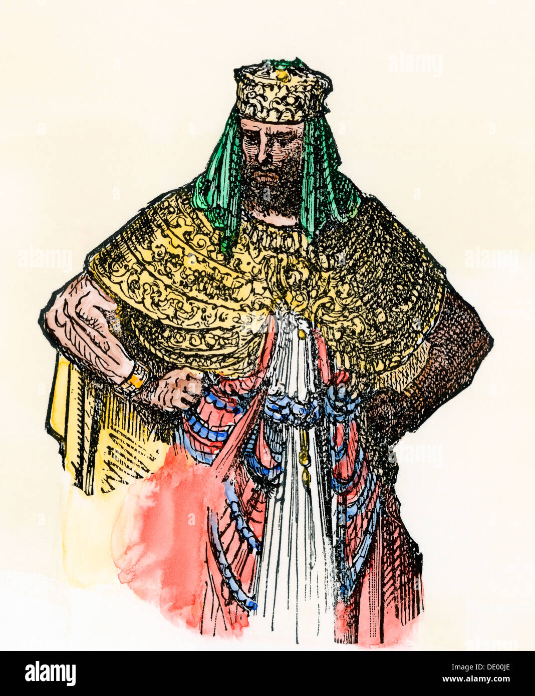 Nabucodonosor II, rey de Babilonia, Caldeo. Xilografía coloreada a mano Foto de stock
