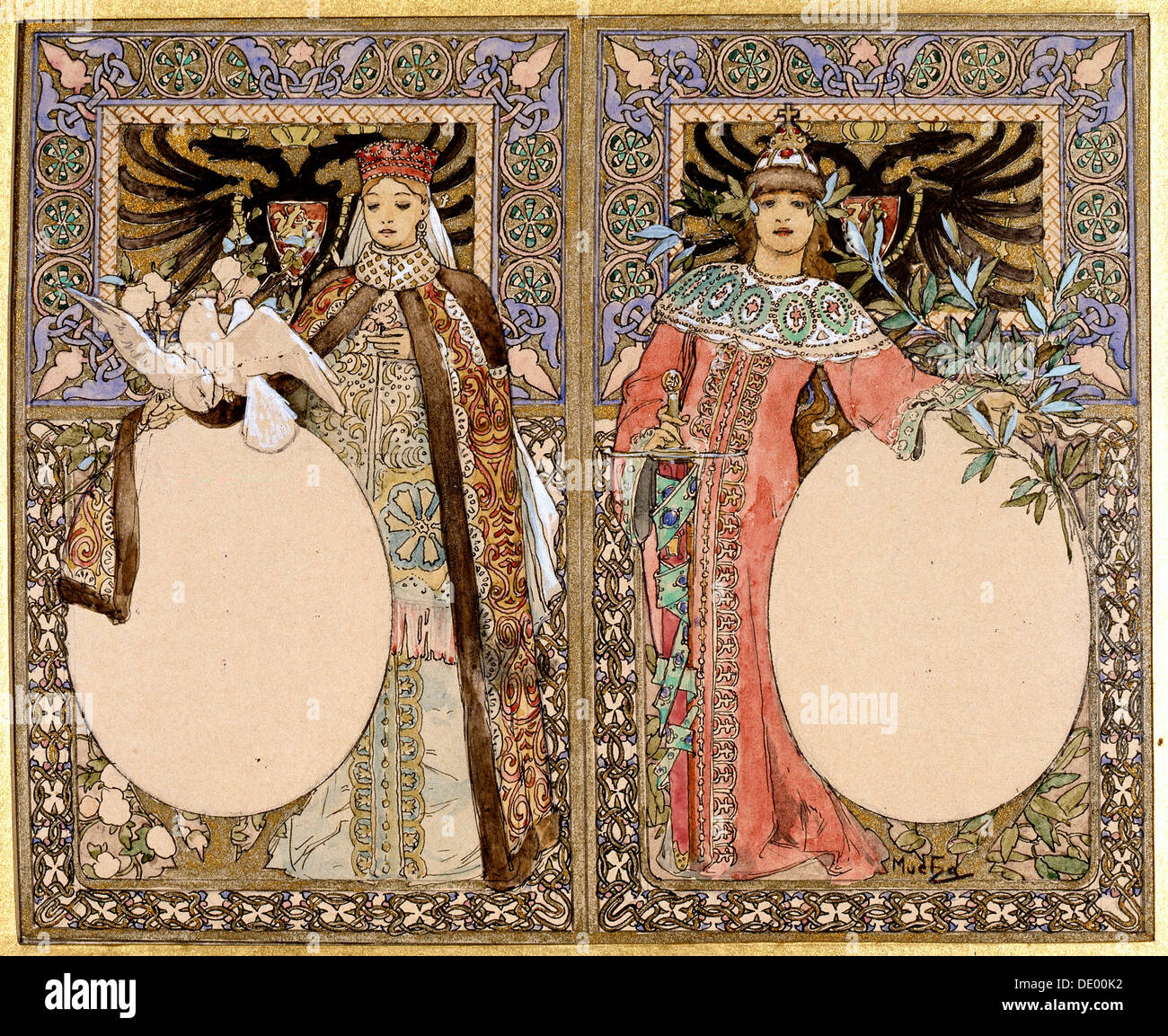 La ilustración de libros, 1890. Artista: Alphonse Mucha Foto de stock