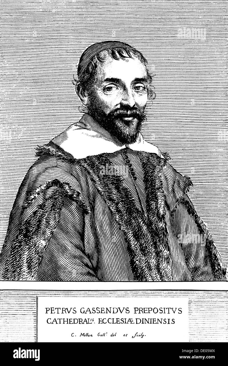 Pierre Gassendi, filósofo francés, científico, astrónomo y matemático, siglo XVII. Artista: Claude Mellan Foto de stock