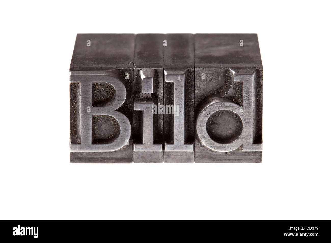 Antiguas letras de plomo que forman la palabra 'Bild', el alemán para 'imagen' Foto de stock