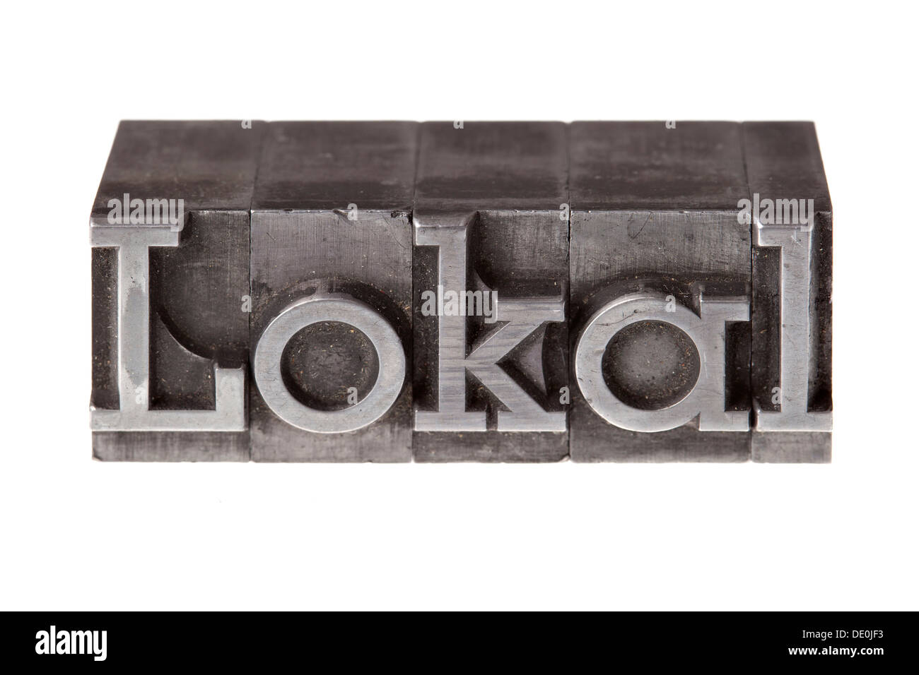 Antiguas letras de plomo que forman la palabra "Lokal", Alemán para el local o un pub Foto de stock