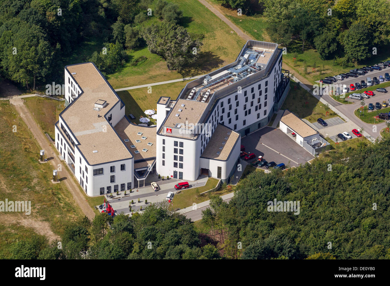 Vista aérea, IG Metall education center, Sprockhoevel, área de Ruhr, Renania del Norte-Westfalia Foto de stock