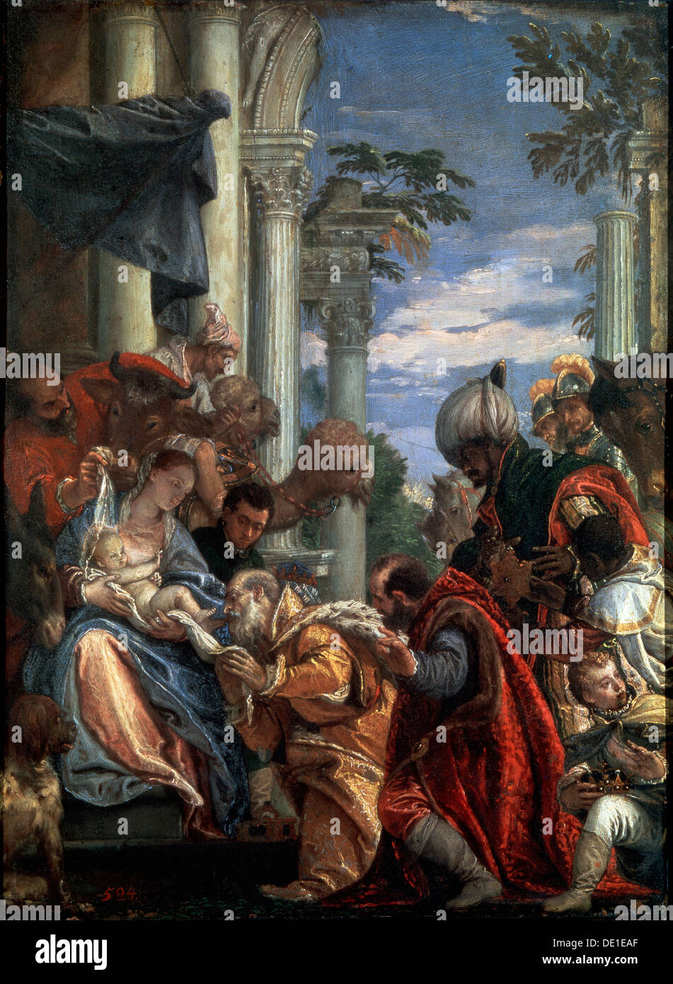 "La adoración de los magos",1570s. Artista: Paolo Veronese Foto de stock