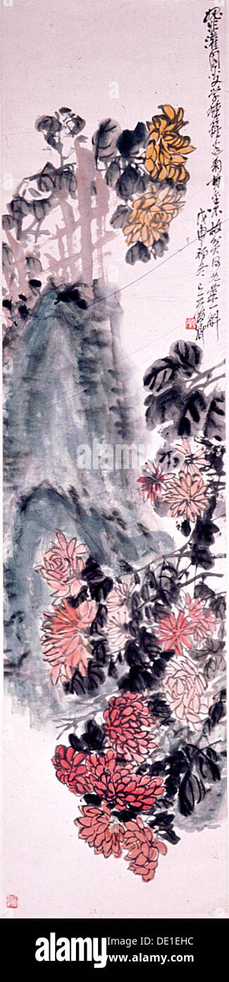 Pintura de Wu Ch'ang-shuo: 'Los crisantemos' (hanging scroll). Foto de stock